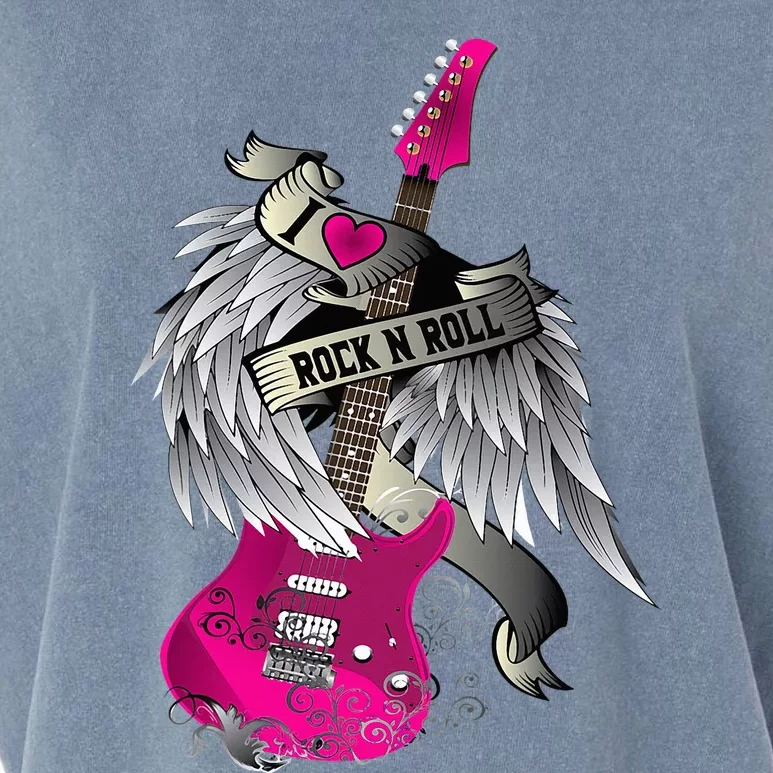 Funny I Love Rock And Roll Guitar Angel Wings Garment-Dyed Women's Muscle Tee