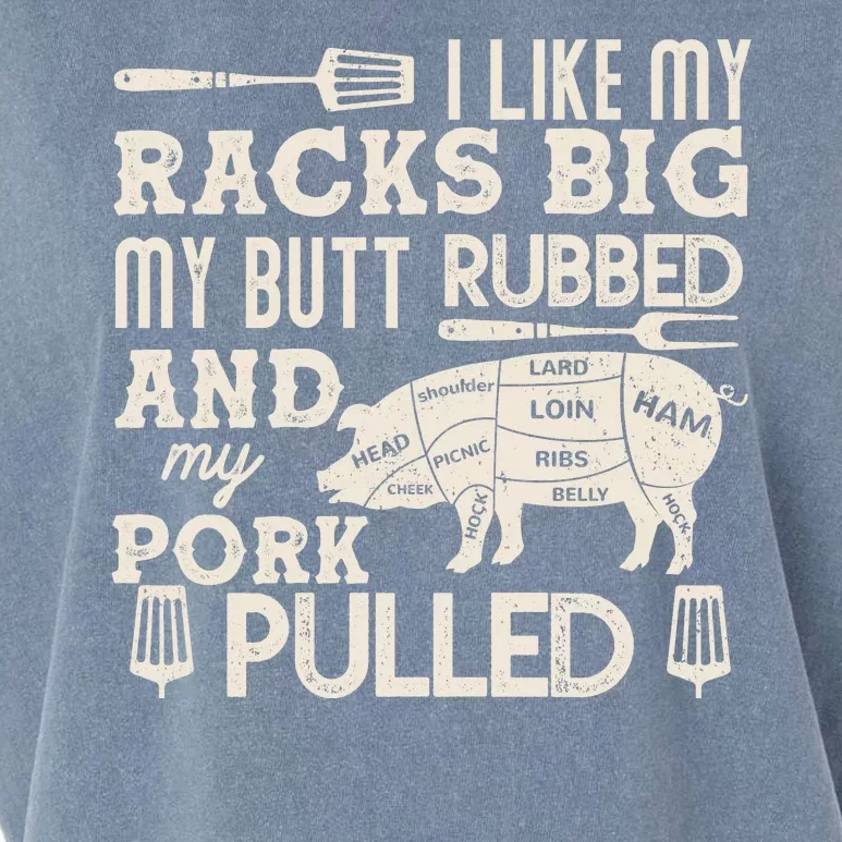 Funny I Like My Racks Big Butt Rubbed And Pork Pulled Meat Cut Lines Garment-Dyed Women's Muscle Tee