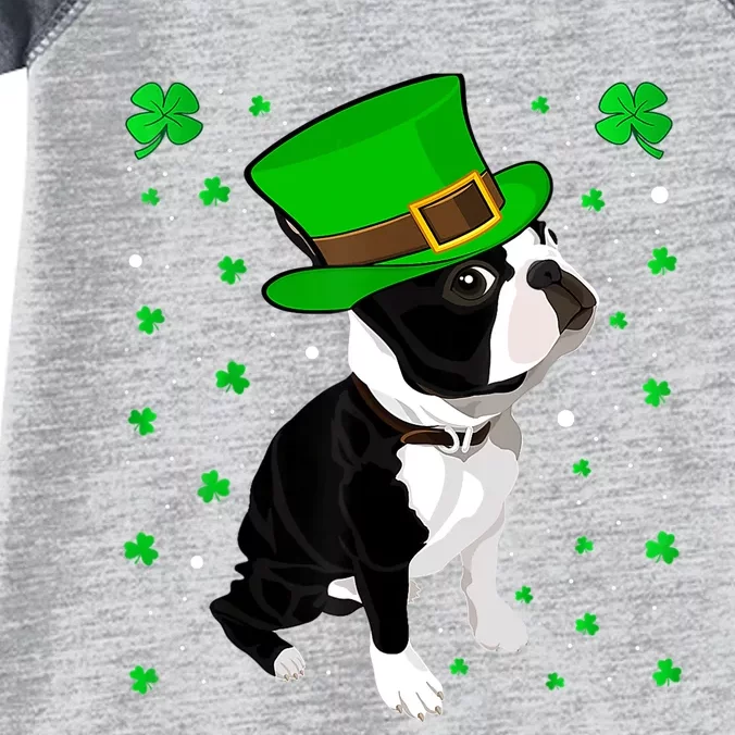 Funny Irish Leprechaun Hat Boston Terrier St. Patrick's Day Infant Baby Jersey Bodysuit