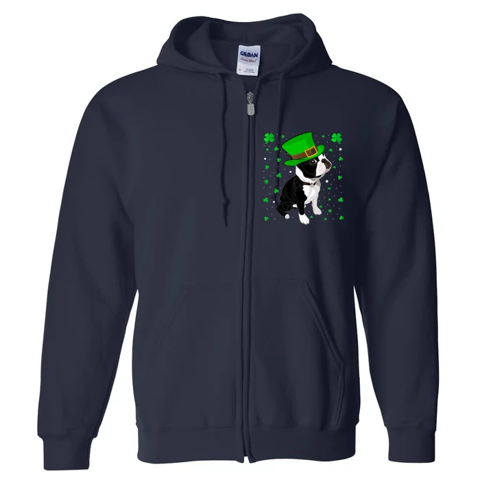 Funny Irish Leprechaun Hat Boston Terrier St. Patrick's Day Full Zip Hoodie