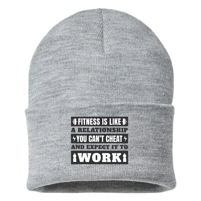 Fitness Is Like A Relationship You Can't Cheat Motivational Sustainable Knit Beanie