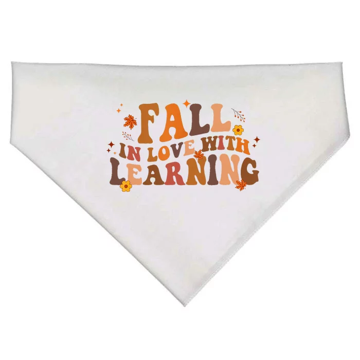 Fall In Love With Learning Fall Teacher Thanksgiving Retro USA-Made Doggie Bandana