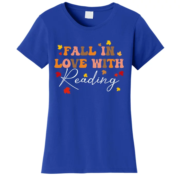 Fall In Love With Reading Fall Leaves Autumn Thanksgiving Women's T-Shirt