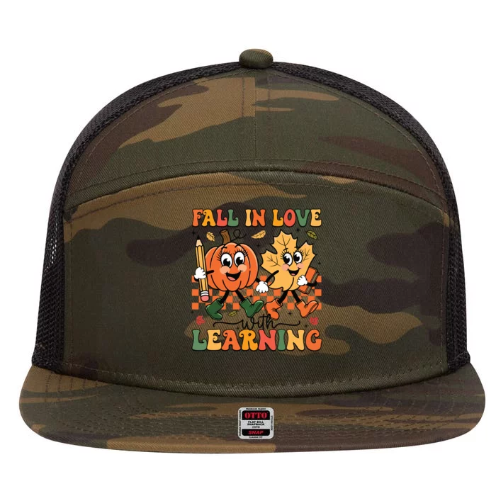 Fall In Love With Learning Thanksgiving Teacher Student 7 Panel Mesh Trucker Snapback Hat