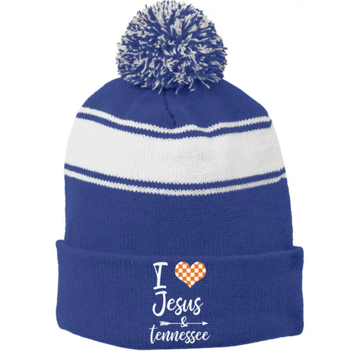 Funny I Love Jesus And Tennessee Orange Heart Cute Fan Stripe Pom Pom Beanie