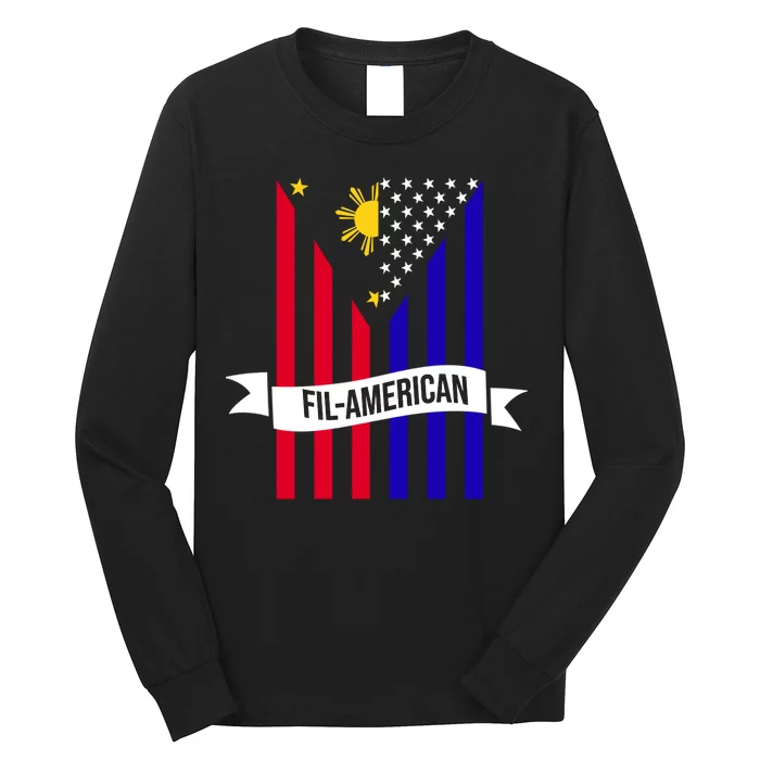 FillAmerican Filipino Philippines USA Flag Long Sleeve Shirt