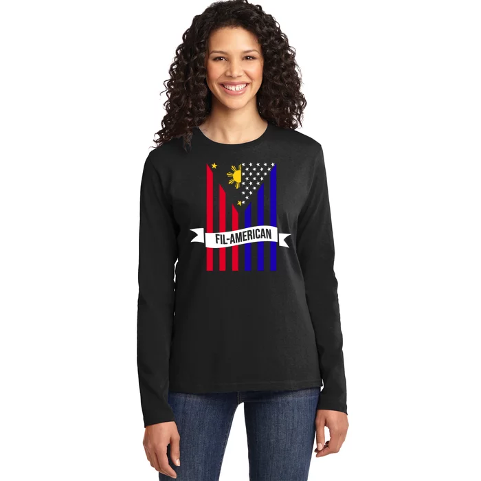 FillAmerican Filipino Philippines USA Flag Ladies Long Sleeve Shirt