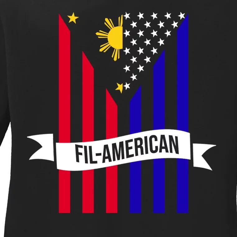 FillAmerican Filipino Philippines USA Flag Ladies Long Sleeve Shirt