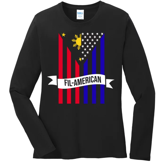 FillAmerican Filipino Philippines USA Flag Ladies Long Sleeve Shirt