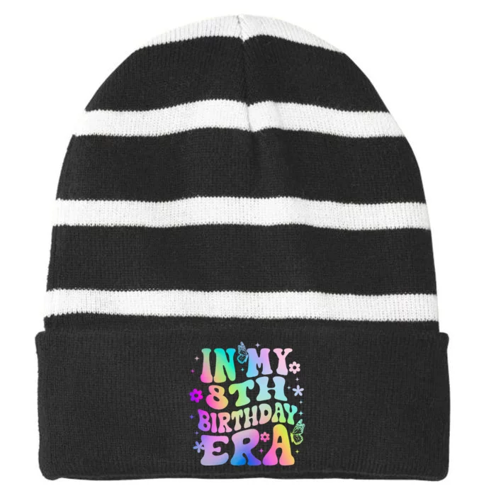 Funny In My 8th Birthday Era 8 Years Birthday Striped Beanie with Solid Band