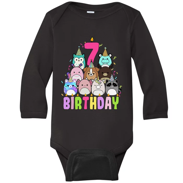 Funny Its My 7th Birthday Squish Squad Mallow Girl K.Ids Cute Gift Baby Long Sleeve Bodysuit