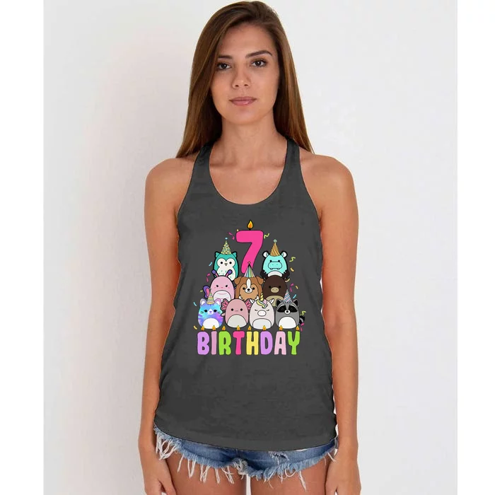 Funny Its My 7th Birthday Squish Squad Mallow Girl K.Ids Cute Gift Women's Knotted Racerback Tank