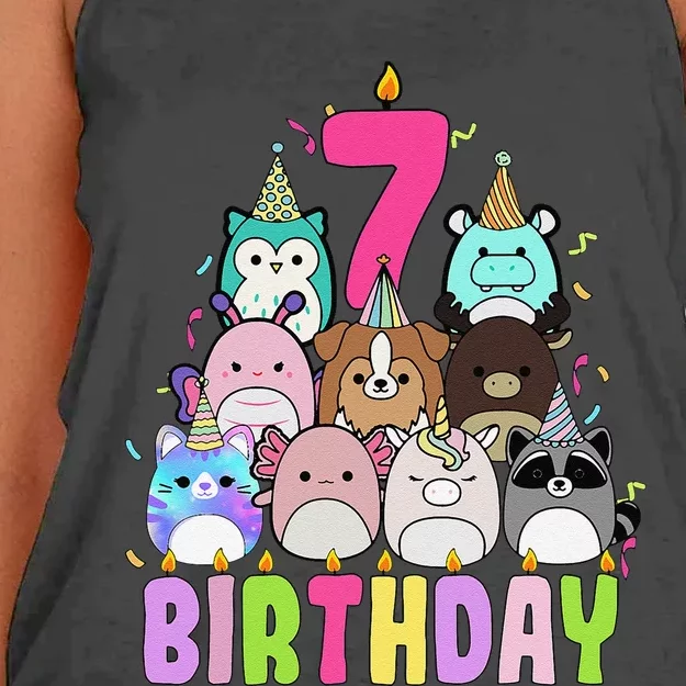 Funny Its My 7th Birthday Squish Squad Mallow Girl K.Ids Cute Gift Women's Knotted Racerback Tank