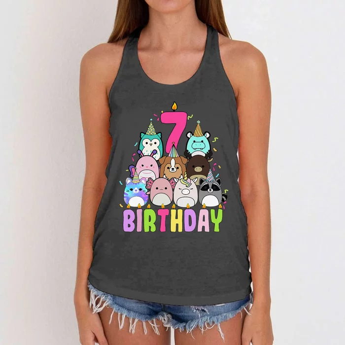 Funny Its My 7th Birthday Squish Squad Mallow Girl K.Ids Cute Gift Women's Knotted Racerback Tank