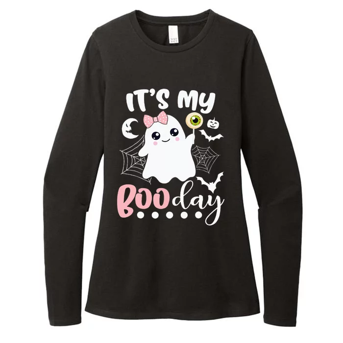 Funny Its My Boo Day Cute Halloween Birthday Ghost Pink Bow Womens CVC Long Sleeve Shirt