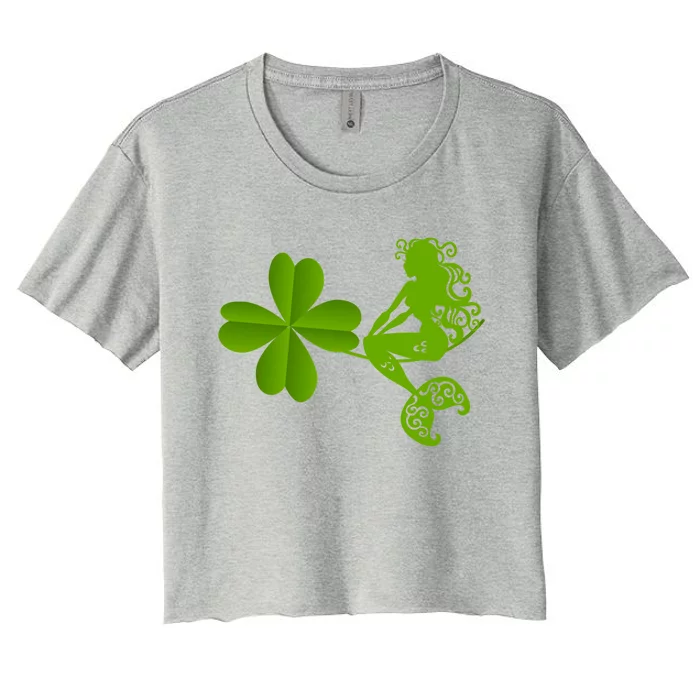 Funny Irish Mermaid Love Shamrock St Patricks Day Funny Gift Women's Crop Top Tee