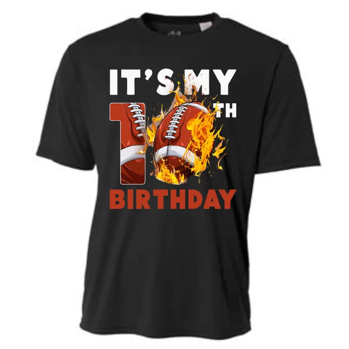 Funny It's My 10th Birthday 10 Years Old Football Ball Cooling Performance Crew T-Shirt