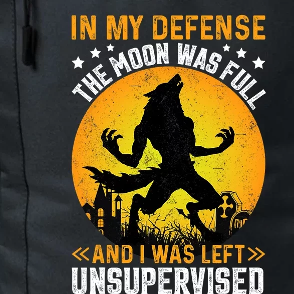 Funny In My Defense Werewolf Halloween Moon Men Women Daily Commute Backpack