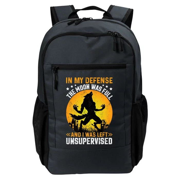 Funny In My Defense Werewolf Halloween Moon Men Women Daily Commute Backpack