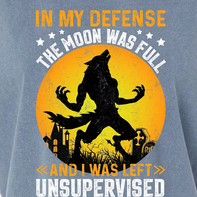 Funny In My Defense Werewolf Halloween Moon Men Women Garment-Dyed Women's Muscle Tee