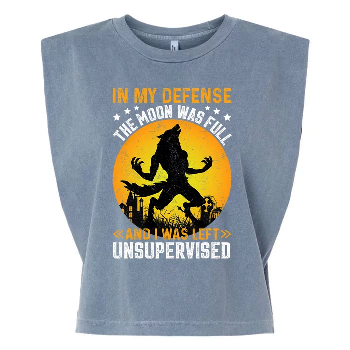 Funny In My Defense Werewolf Halloween Moon Men Women Garment-Dyed Women's Muscle Tee