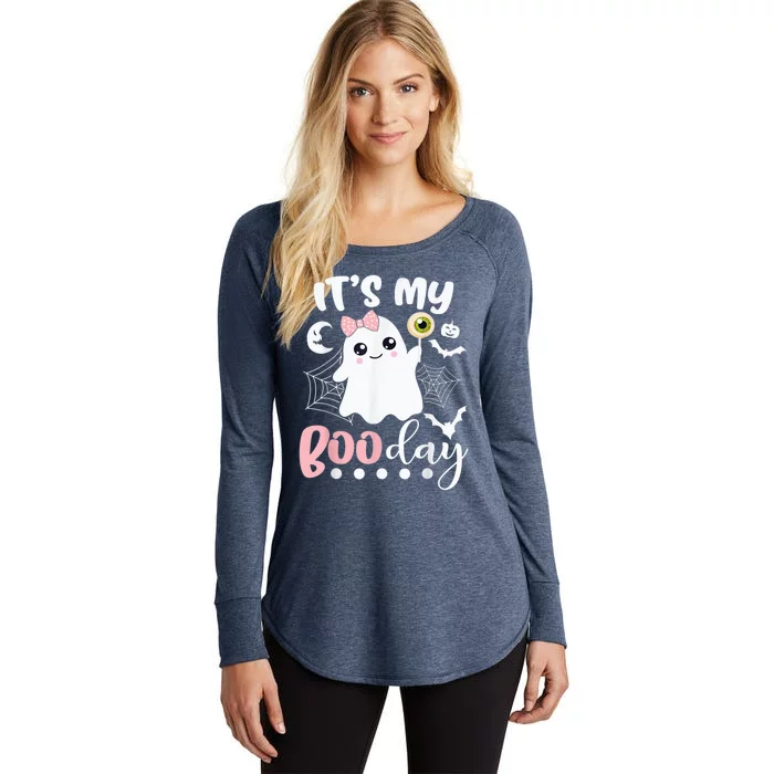 Funny Its My Boo Day Cute Halloween Birthday Ghost Pink Bow Women's Perfect Tri Tunic Long Sleeve Shirt