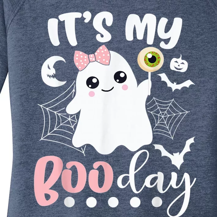 Funny Its My Boo Day Cute Halloween Birthday Ghost Pink Bow Women's Perfect Tri Tunic Long Sleeve Shirt