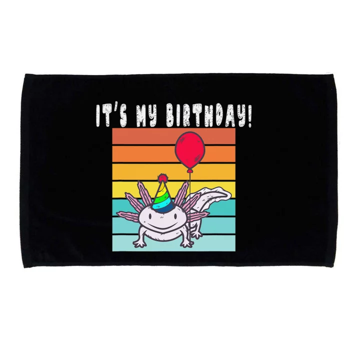 Funny It's My Birthday Axolotl Party Hat & Balloon Microfiber Hand Towel