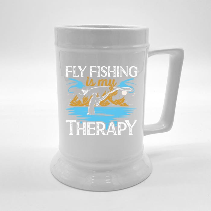 Flyfishing Is My Therapy Fly Angling Fish Hunting Therapy Gift Front & Back Beer Stein