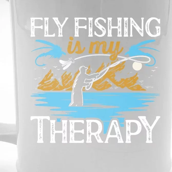 Flyfishing Is My Therapy Fly Angling Fish Hunting Therapy Gift Front & Back Beer Stein