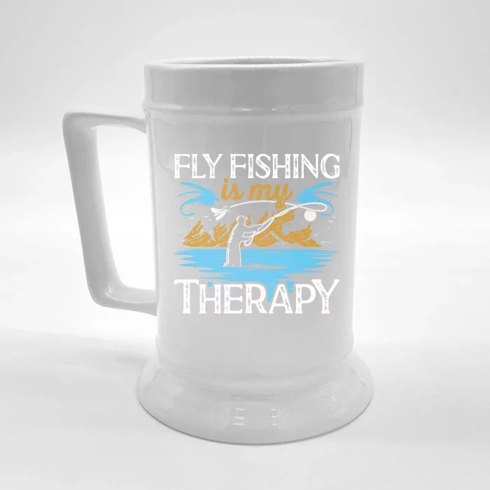 Flyfishing Is My Therapy Fly Angling Fish Hunting Therapy Gift Front & Back Beer Stein