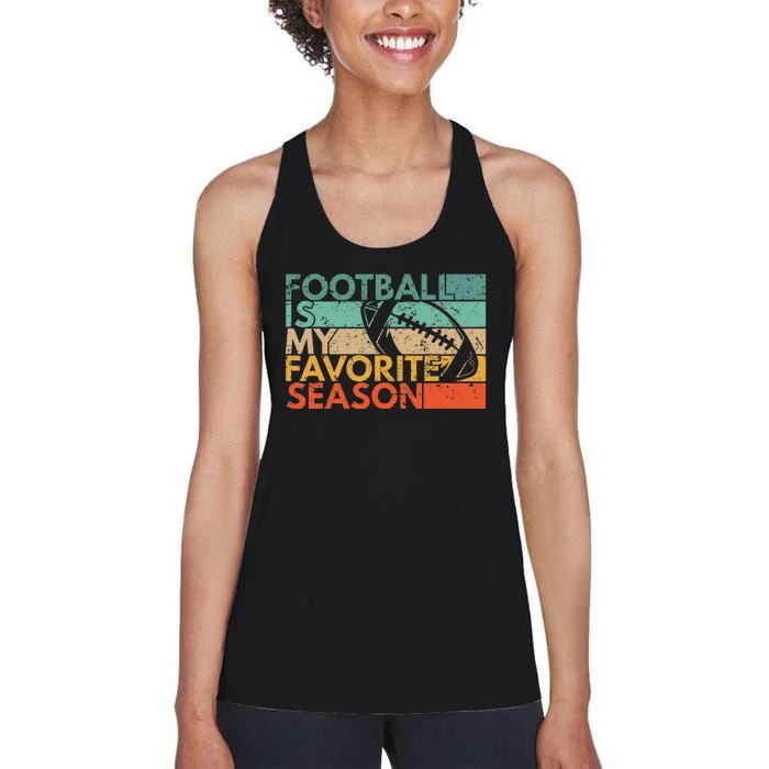 Football Is My Favorite Season Vintage Retro Football Women's Racerback Tank