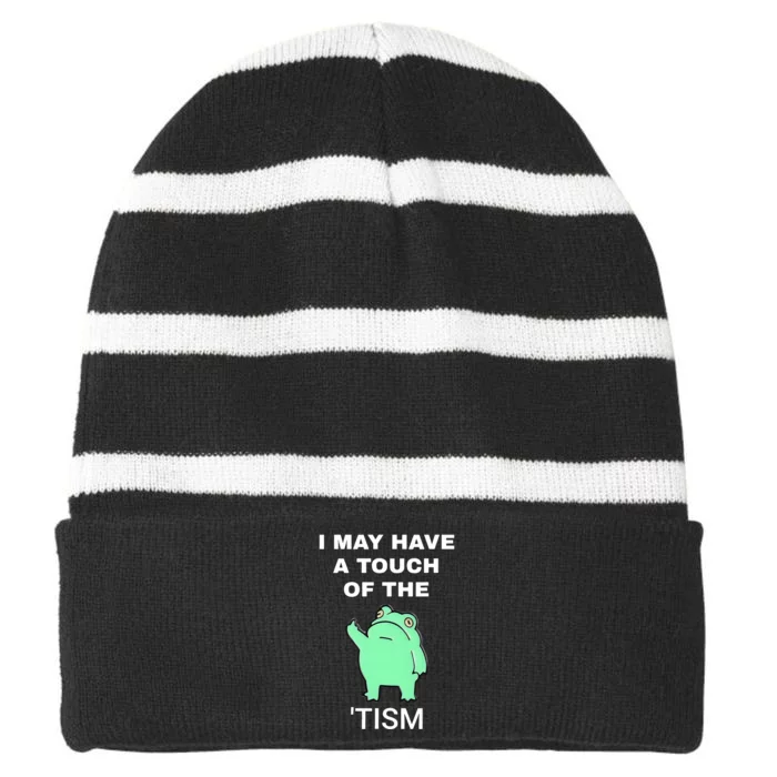 Frog I May Have A Touch Of The Tism Striped Beanie with Solid Band