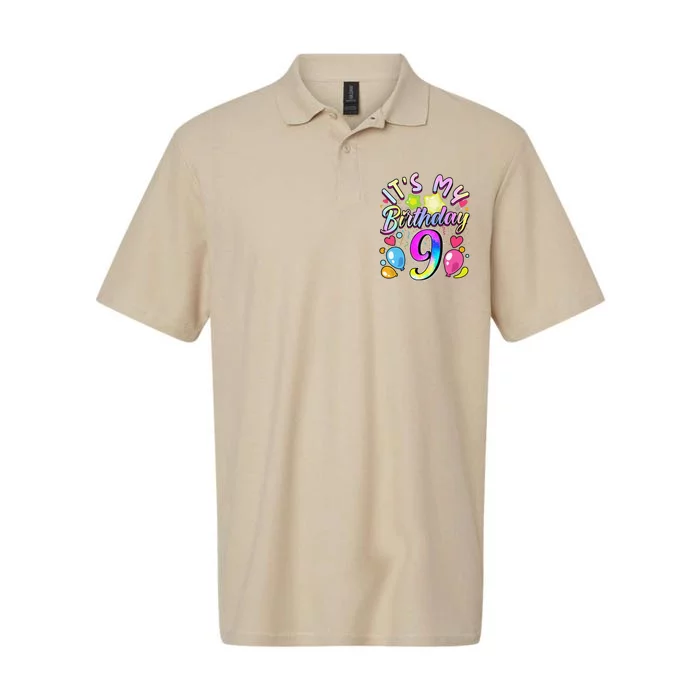 Funny Its My Birthday 9 Years Old 9th Birthday Softstyle Adult Sport Polo