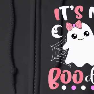 Funny Its My Boo Day Cute Halloween Birthday Ghost Pink Bow Full Zip Hoodie