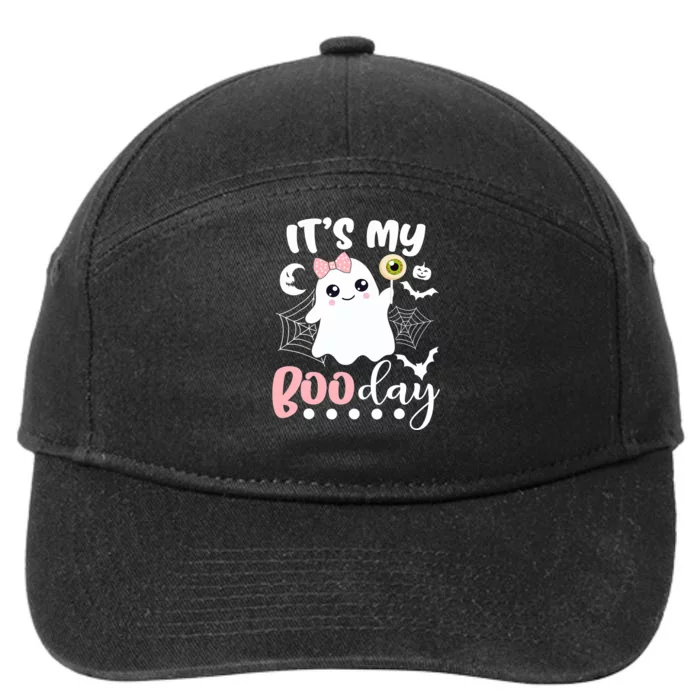 Funny Its My Boo Day Cute Halloween Birthday Ghost Pink Bow 7-Panel Snapback Hat