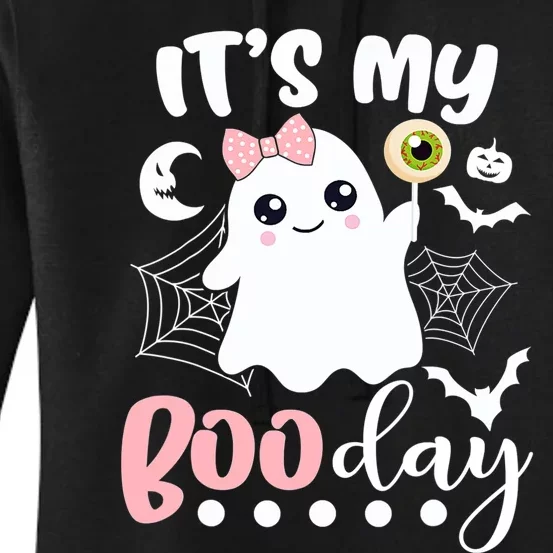 Funny Its My Boo Day Cute Halloween Birthday Ghost Pink Bow Women's Pullover Hoodie