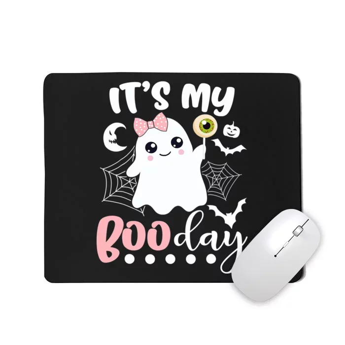 Funny Its My Boo Day Cute Halloween Birthday Ghost Pink Bow Mousepad