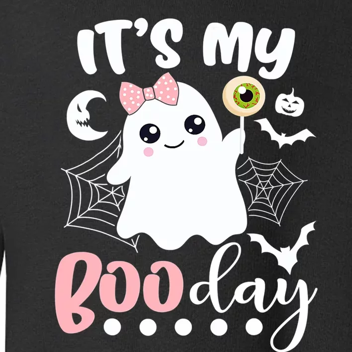 Funny Its My Boo Day Cute Halloween Birthday Ghost Pink Bow Toddler Sweatshirt