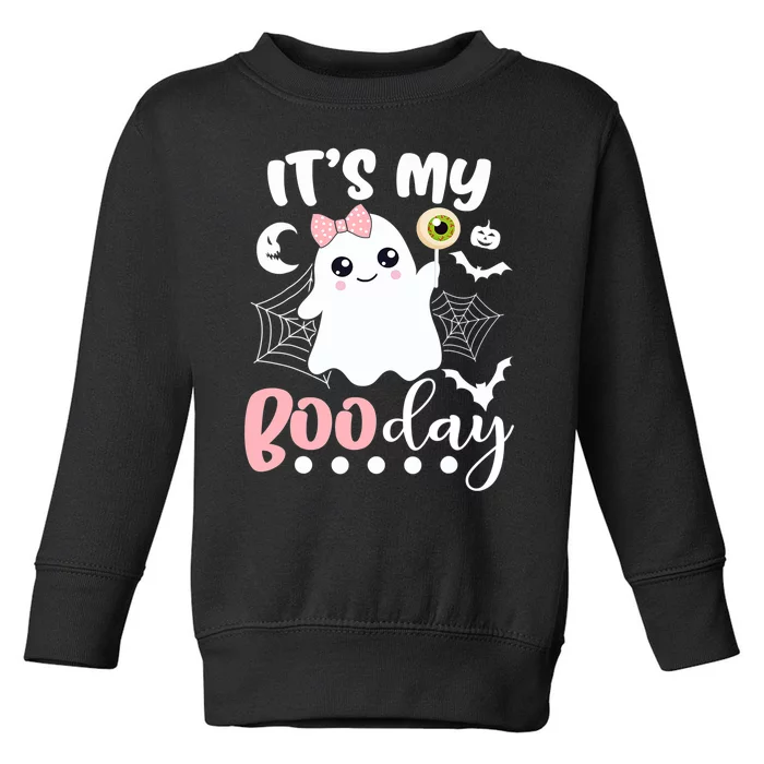 Funny Its My Boo Day Cute Halloween Birthday Ghost Pink Bow Toddler Sweatshirt