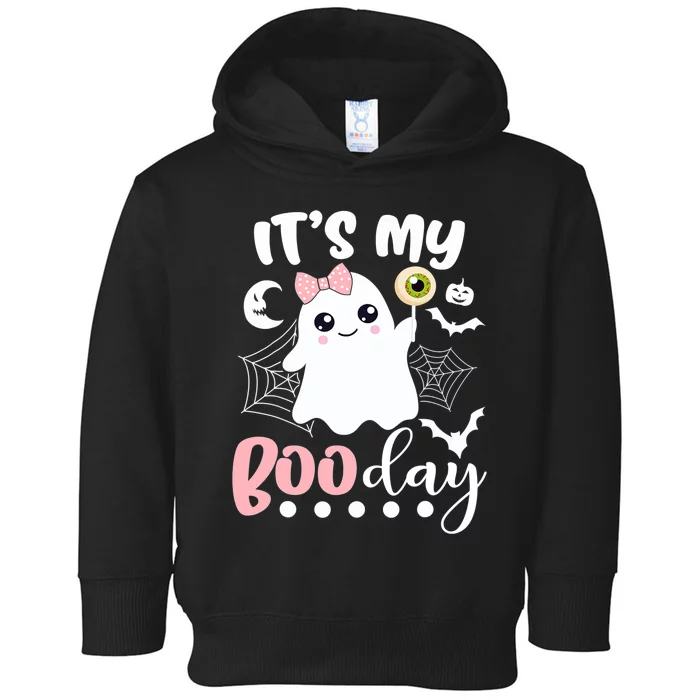 Funny Its My Boo Day Cute Halloween Birthday Ghost Pink Bow Toddler Hoodie