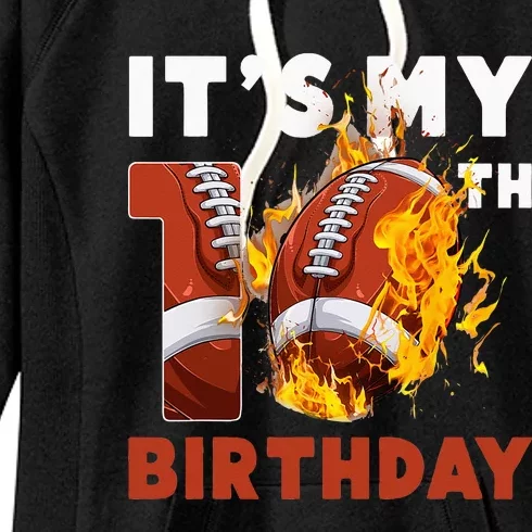 Funny It's My 10th Birthday 10 Years Old Football Ball Women's Fleece Hoodie