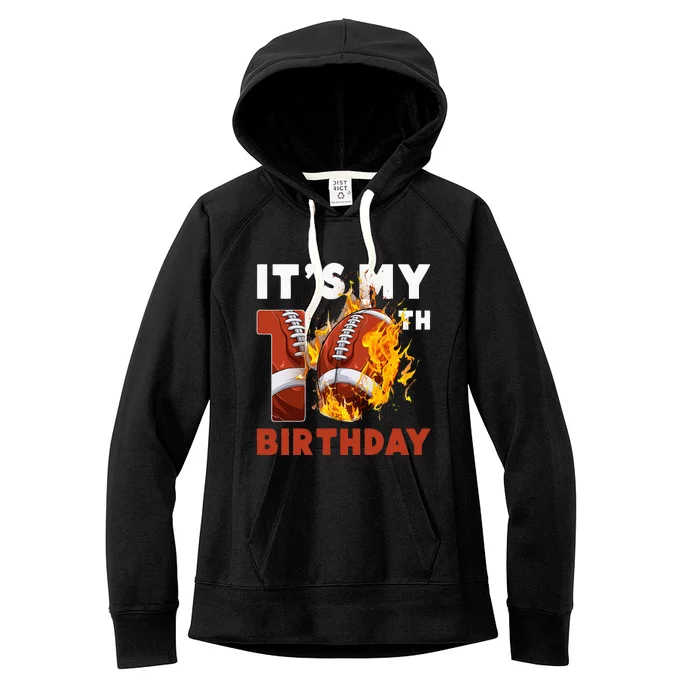 Funny It's My 10th Birthday 10 Years Old Football Ball Women's Fleece Hoodie