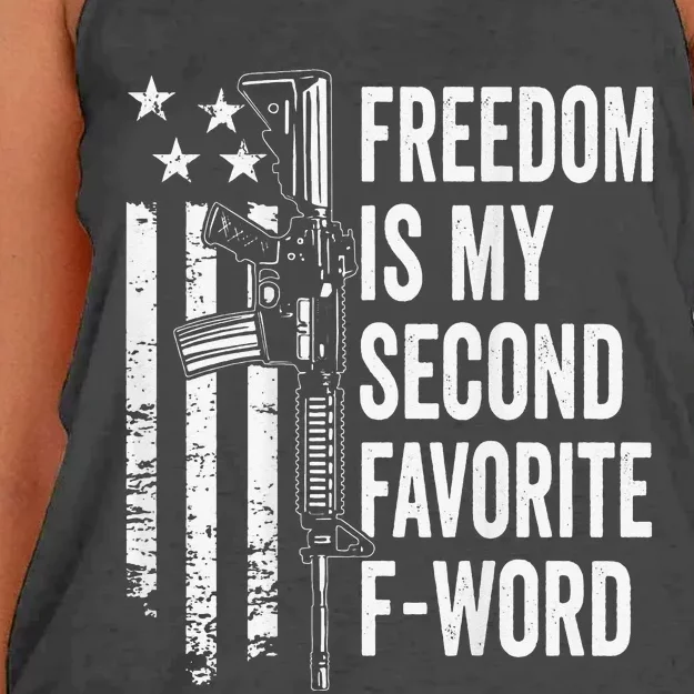 Freedom Is My Second Favorite F Word Funny Gun Joke (BACK) Women's Knotted Racerback Tank