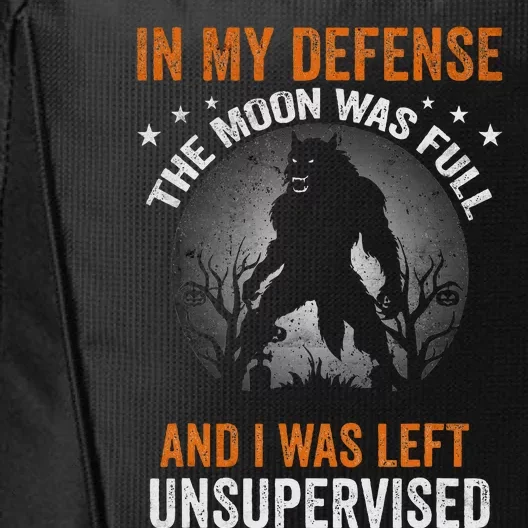 Funny In My Defense Werewolf Halloween Moon City Backpack