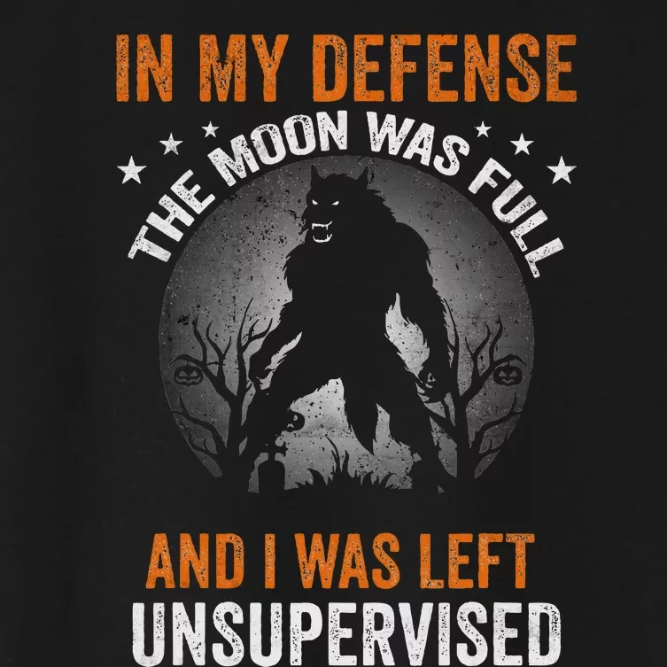 Funny In My Defense Werewolf Halloween Moon Women's Crop Top Tee