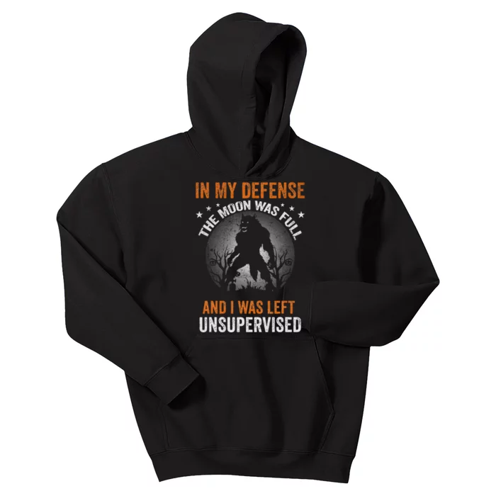 Funny In My Defense Werewolf Halloween Moon Kids Hoodie