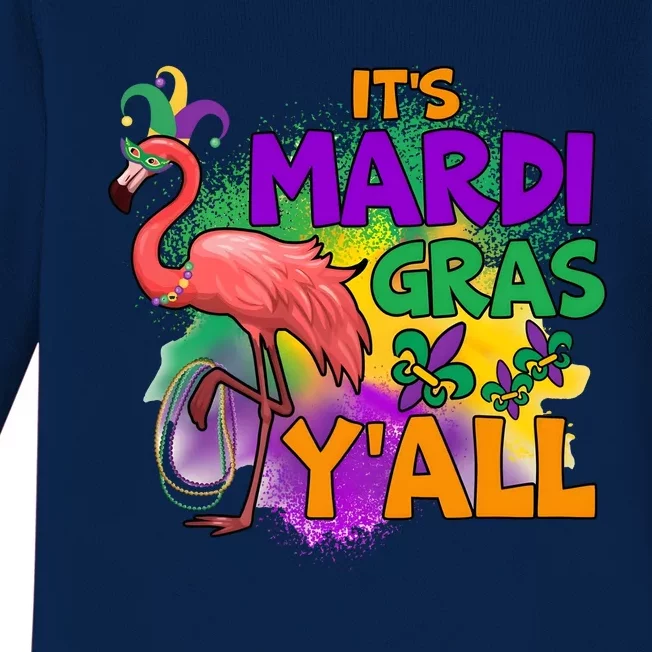 Flamingo ItS Mardi Gras YAll Baby Long Sleeve Bodysuit