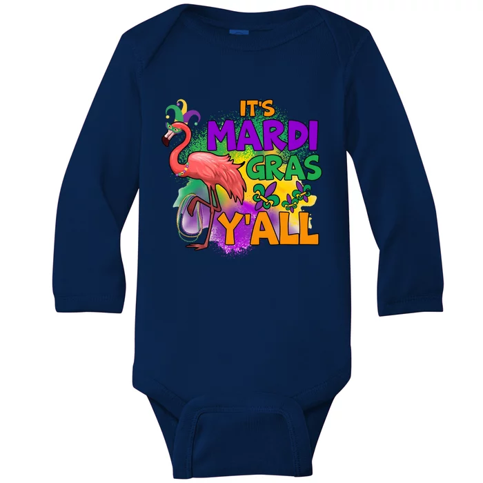 Flamingo ItS Mardi Gras YAll Baby Long Sleeve Bodysuit