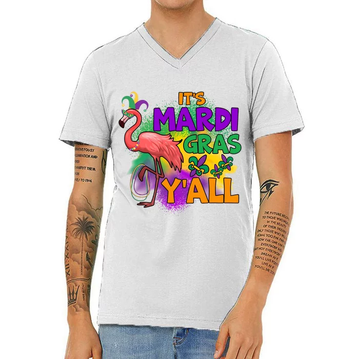 Flamingo ItS Mardi Gras YAll V-Neck T-Shirt